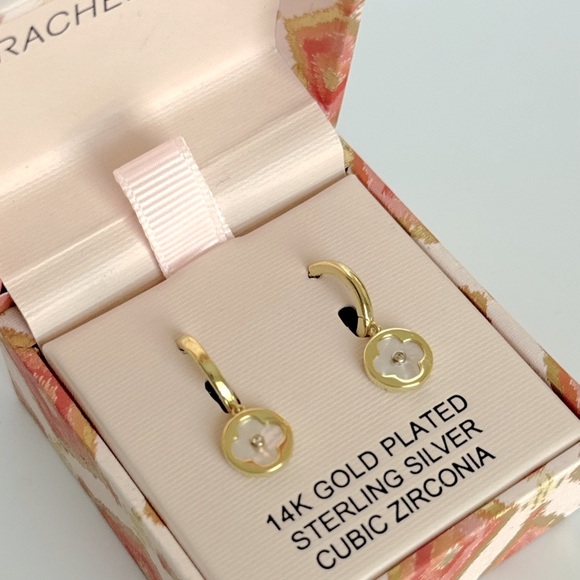 Last 1! Rachel Zoe Clover Earrings 14k Gold Plated Dangle Clover Earrings - Picture 3 of 4